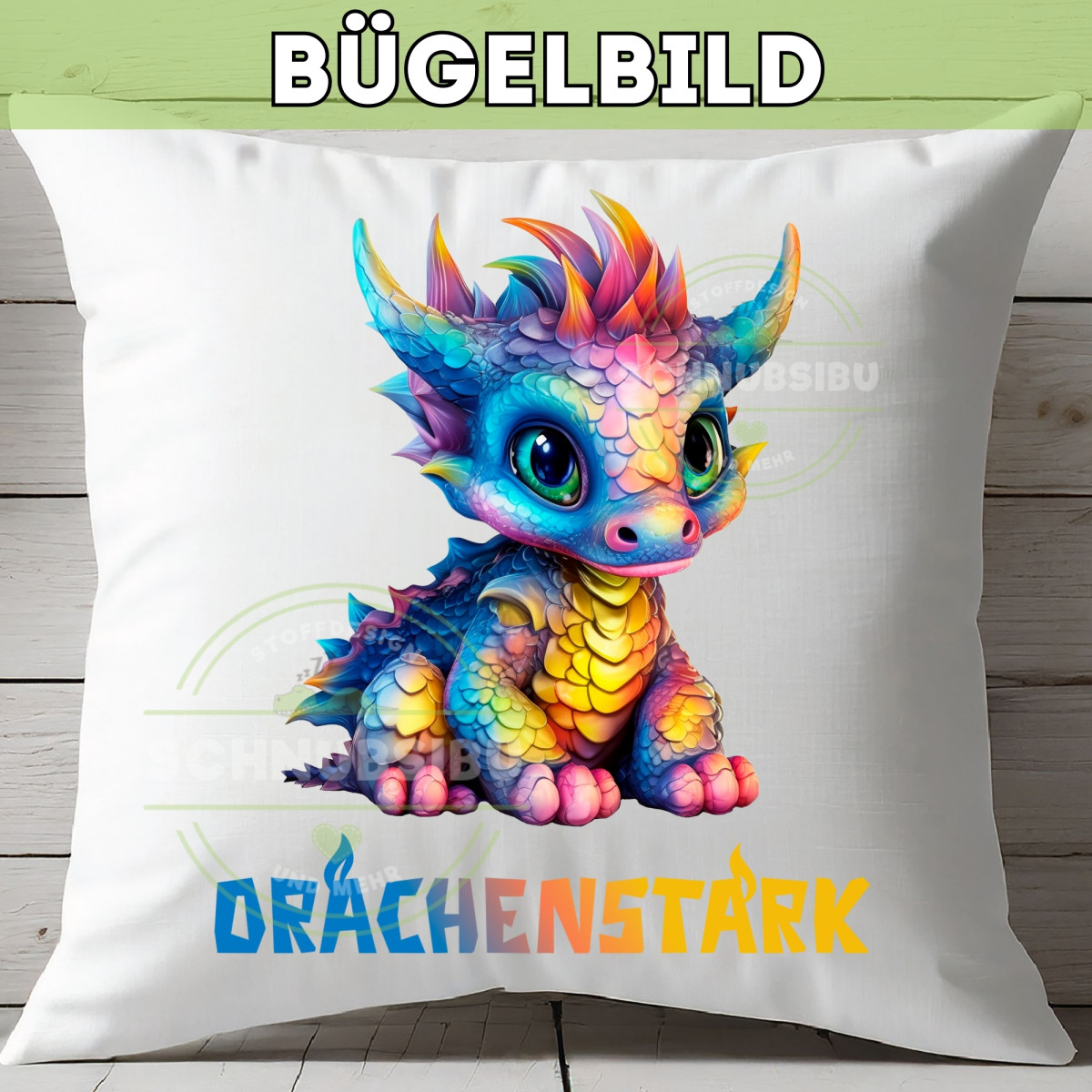 Bügelbild Drachenstark bunt